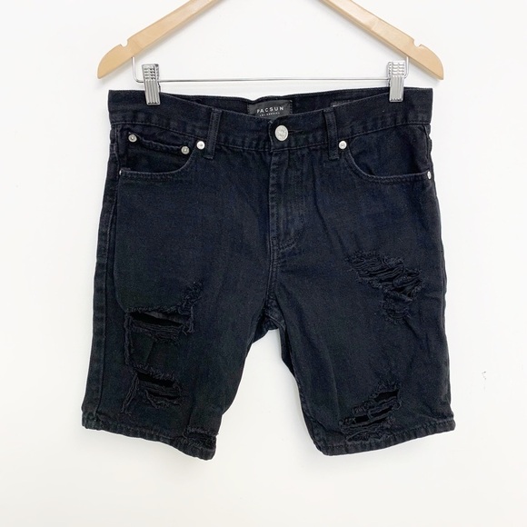 PacSun Black Ripped distressed Cotton Jean Shorts Waist 31 - Picture 2 of 12